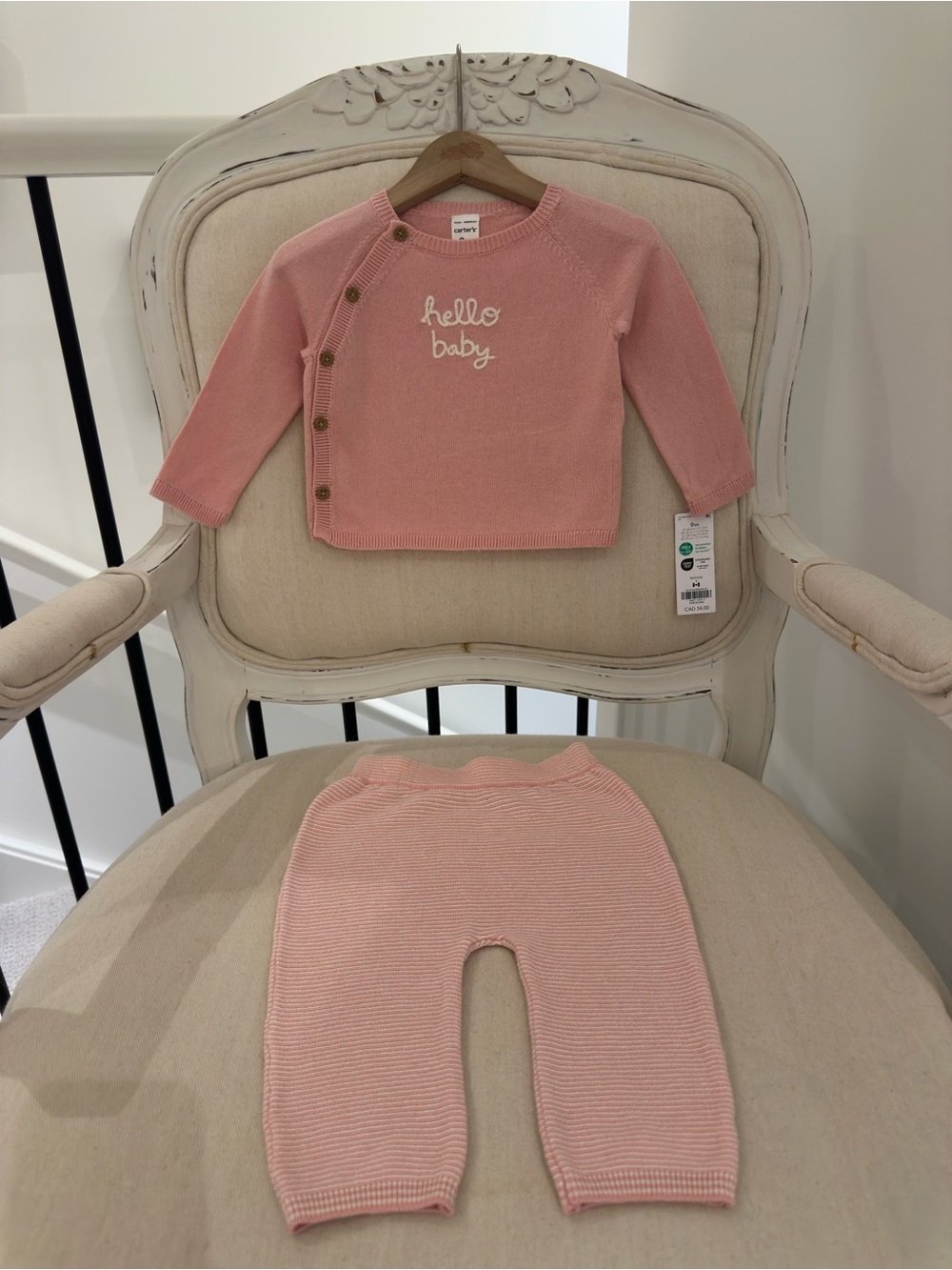 🦢 9 Mth Embroidered Hello Baby Dusty Pink 100% Cotton Knit Baby Girl Outfit NWT
